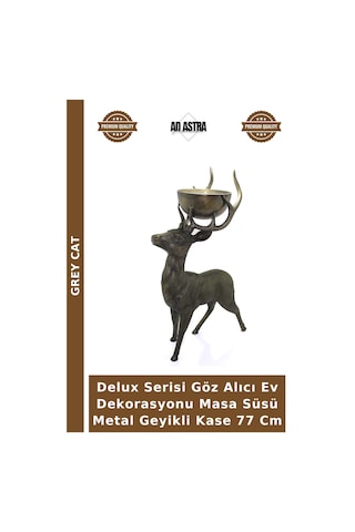 Delux Serisi Göz Alıcı Ev Dekorasyonu Masa Süsü Metal Geyikli Kase 77 Cm