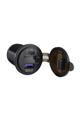 12v 24v Dc Usb Qc3.0 Type-c Pd Şarj Port Voltmetreli Anahtarlı Yuvarlak