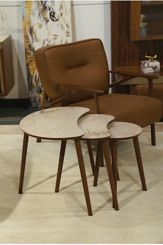 Berlin 3'lü Zigon Sehpa &100 Mdf Buz Gri Mermer Desen