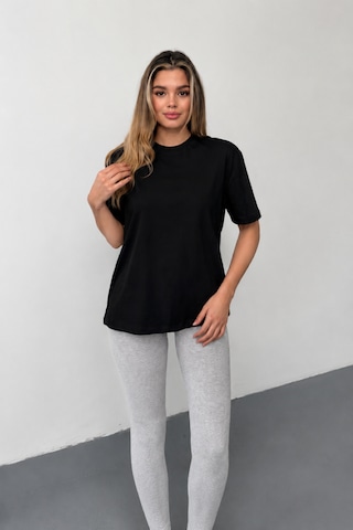 Stilera Kadın Oversize Basic Kısa Kollu Bisiklet Yaka Düz Tişört Siyah