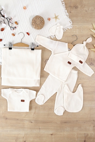 Sitilin Kız Erkek Bebek Pamuk Kumaş Battaniyeli 7 Li Hastane Çıkışı Seti Stl6988 Beyaz