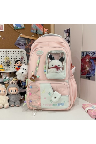Arion Schb-1056 Okul Sırt Çantası Tüm Maskot Ve Süslerle Birlikte Pembe