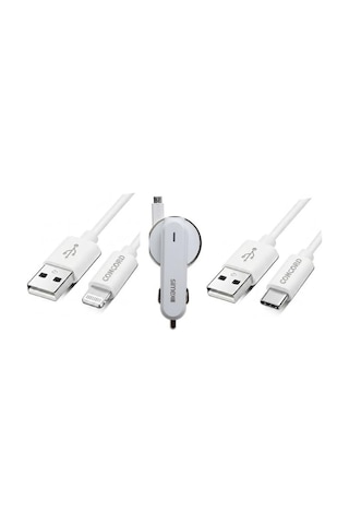 3.1a 15watt Araç Şarj Aleti Micro Usb Kırılmaz Kablo + Lightning İle Uyumlu Kablo Hediyeli + Type-c Kablo Hediyeli Tüm Telefon Girişlerine Uyumludur