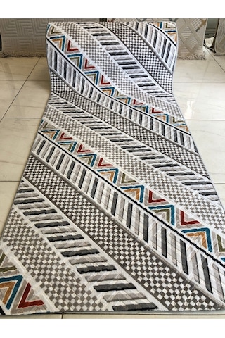 Kabartmalı Halı Dokusunda Jel Kaymaz Taban Yıkanabilir Kesme Yolluk Üst Kalite Bohem Kilim Desen Renkli