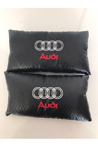 Audi Nakışlı Deri 1 Çift Boyun Yastık Ve 1 Çift Kemer Pedi Siyah