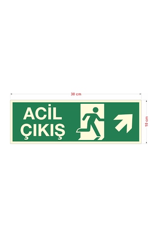 Fosforlu Acil Çıkış Yukarı Çapraz Uyarı İkaz Tabelası 10x30