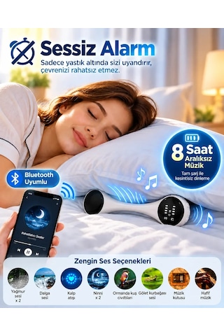 Yastık Altında Kullanılan Bluetooth Uyku Hoparlörü Sessiz Alarm Rahatlatıcı Sesler Ve 8 Saat Kesintisiz Müzik