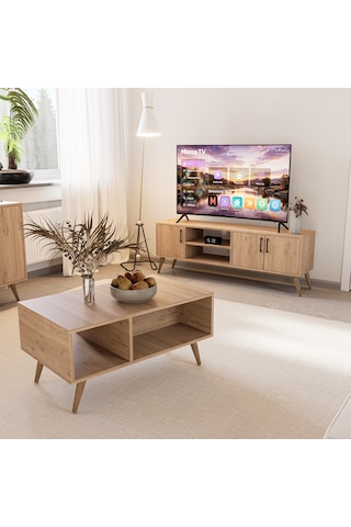 Mezza Set 1586-2076-1626 Exxen (Ahşap Ayaklı) Tv Ünitesi - Orta Sehpa - Konsol Seti Sepet Rengi