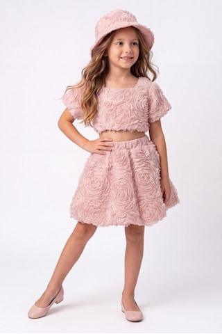 Mnk Baby & Kids Rosemu Kız Çocuk Şapkalı Takım M00819 Pudra