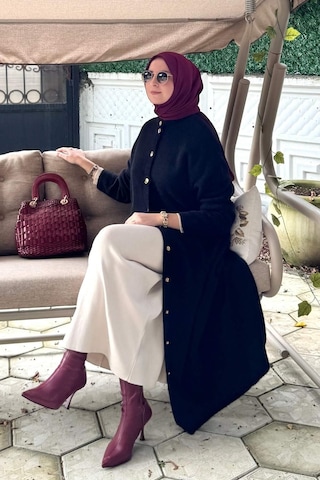 Rabia Şamlı Yakut Angora Triko Kap Siyah Çok Renkli