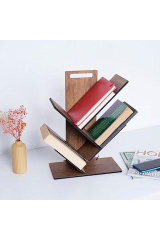 Vigo Wood - Mk20 Geometrik Masaüstü Ağaç Kitaplık Küçük Abanoz - Beyaz