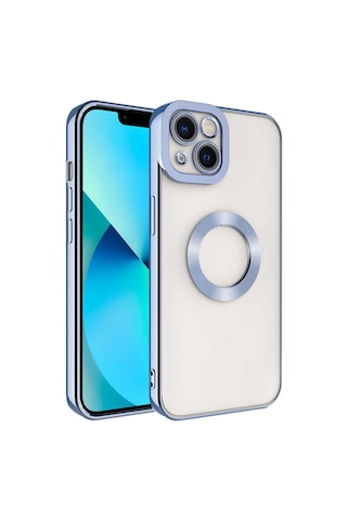 Apple Uyumlu iPhone 14 Plus Uyumlu Kamera Korumalı Logo Gösteren Zore Omega Kılıf-mavi Açık Mavi Açık -