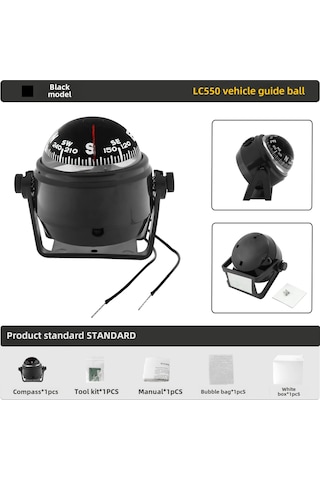 Youtek Maiev Lc550 Araç İçin Pusula, Manyetik Sapma Ayarı Ve Işık Özelliği İle, Karanlıkta Okunabilir, Doğru Yön Tespiti Siyah