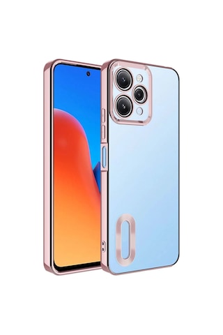 Xiaomi Redmi 12 Kılıf Kamera Korumalı Logo Gösteren Zore Omega Kapak Rose Gold