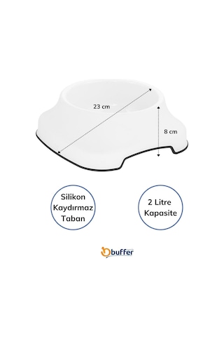 Buffer Silikon Kaydırmaz Taban Plastik Kedi Köpek Mama ve Su Kabı 2 L