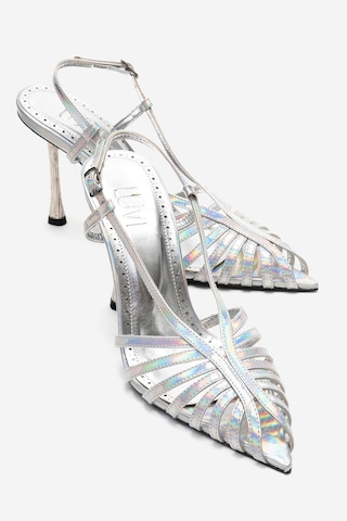 Luvishoes Leaf Gümüş Hologram Kadın Topuklu Ayakkabı Gümüş