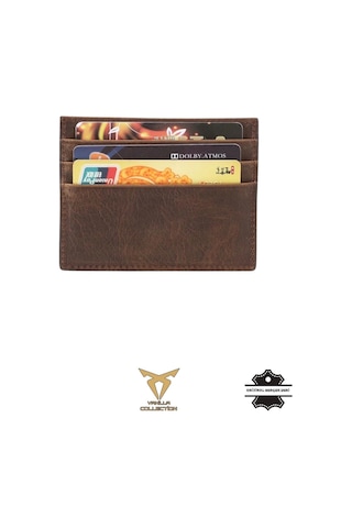 Orijinal Hakiki Deri Süper Ince Model Unisex Kartlık Kartvizitlik Portföy Otomatik Kartlık Hediyeli Kahverengi