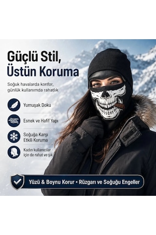 Womanandkids Wak Unisex Kuru Kafa Puro Baskılı Balaklava 1 Adet Tek Beden Viskoz Kask İçi Outdoor Maske Siyah