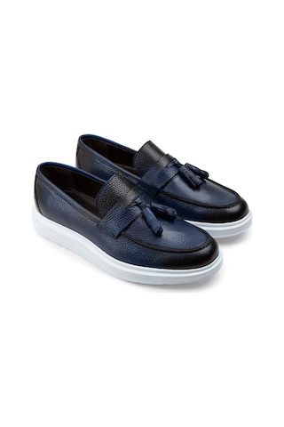 Deery Hakiki Deri Mavi Comfort Püsküllü Erkek Loafer - 01587mmvıp06 Mavi