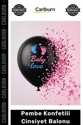 Özel Üretim Baby Love Baskılı Siyah Opak Latex Sürpriz Kız Bebek Pembe Konfetili Cinsiyet Balonu 465322