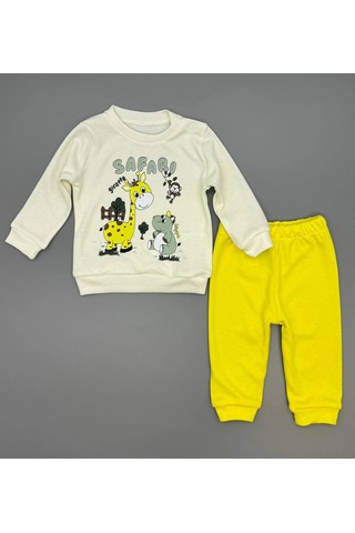 Erkek Bebek Safari Baskılı Alt Üst İkili Gündelik Takım Sari