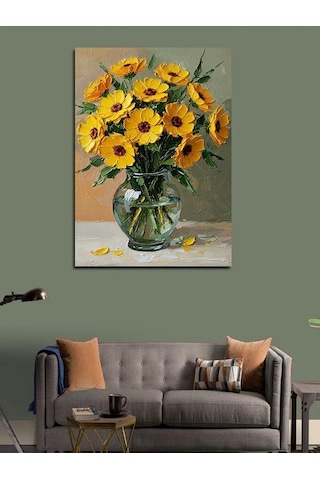 50 X 70 Cm Boyutunda Güneş Çiçeği Vazosu Kanvas Tablo
