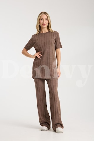 Çizgili Relax Fit İkili Takım Dnv-000019 Sütlü Kahve