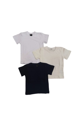 Özdemirli Bebe Basic Düz Bisiklet Yaka Kısa Kollu Likralı Badi Sweat T-shirt 3 Lü Paket Krem-lacivert-beyaz Beyaz-krem-lacivert