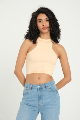 Hiccup Halter Boyunlu Fitilli Temel Crop Top Soluk Turuncu