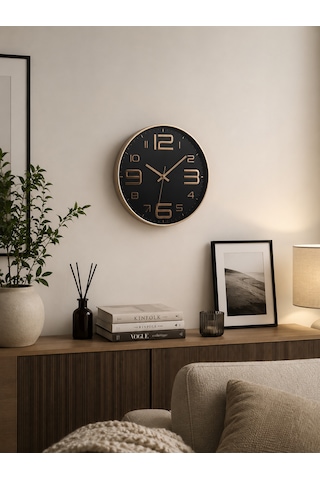 Siyah- Rose Modern Duvar Saati Cam Yüzeyli Lüks Tasarım