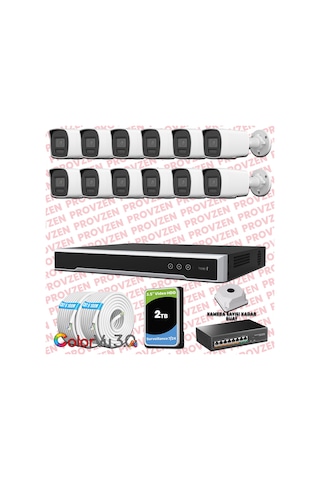 Provzen Hikvision 12 Kameralı 4mp Ip Colorvu 3.0 Güvenlik Sistemi Aı İnsan Araç Algılama Mikrofon Ve Işıklı Alarm