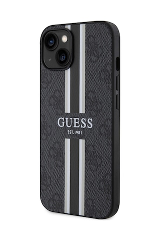 Apple Uyumlu iPhone 14 Kılıf Guess Lisanslı Magsafe Şarj Özellikli 4g Şerit Tasarımlı Printed Kapak Siyah