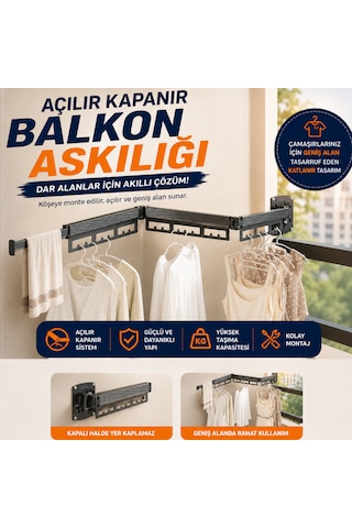 Alüminyum Balkon Çamaşır Askılığı Katlanabilir, Yer Kaplamaz Paslanmaz Çamaşır Kurutmalığı Gri