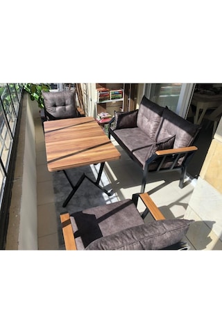 Tu Tienda Nergiz 2 1 1 Masa Bahçe Balkon Mutfak Mobilyası,koyu Gri Kahve