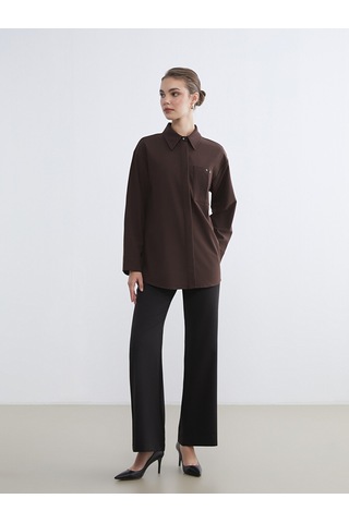 Lcw Modest Kahverengi Loose Fit Kadın Gömlek Tunik