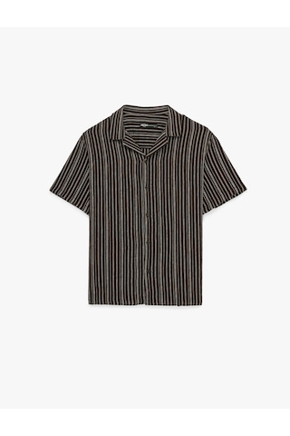 Koton Regular Fit Kısa Kollu Düğmeli Devrik Yaka Çizgili Gömlek Kahverengi Çizgili 6sam60118hw