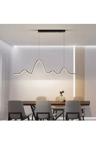 Ritim Modern Tasarım Yatak Odası Salon Mutfak Yemek Masası Siyah Renk Beyaz Led Avize 110 Cm Siyah Siyah