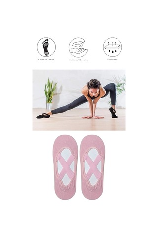 2 Adet Kadın Kaydırmaz Tabanlı Yoga Pilates Fitness Dans Ve Spor Çorabı Pembe