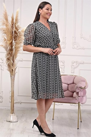 Dip Moda Kadın Kruvaze Yaka Büyük Beden Elbise Dpnb80622 Siyah