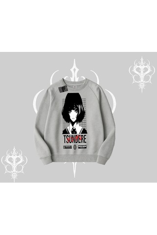 Startmore Biskilet Sweatshirt Tsundere Anime Japanese Style Baskılı Gri