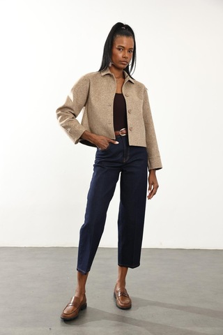 Vizon Gömlek Yaka Kısa Yün Ceket VIZON