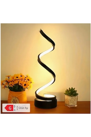 Spiral Led Masa Lambası / Gece Lambası Beyaz - Siyah