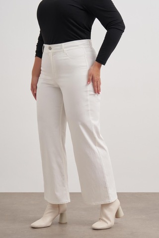 Düz Kesim Dokuma Pantolon-3358 Beyaz