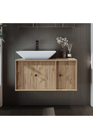 Gusto Ayaksız Lavabolu Mdf 90 Cm Çekmeceli Banyo Dolabı Atlantik Çam