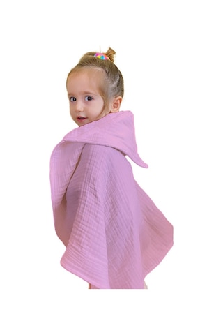 4 Katlı Müslin Kapşonlu Bebek Çocuk Banyo Havlusu Kundak Gül Kuru