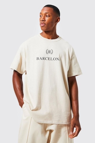 Altamira Unisex Bej Barcelona Baskılı Oversize Tshirt 001