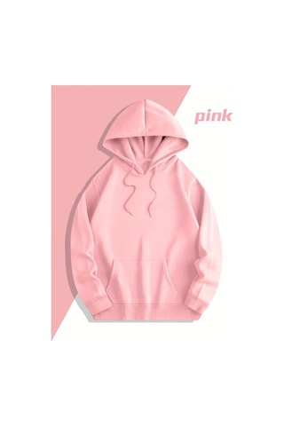 Nevermınd Yıldız Desenli Baskılı Hoodie - Trend Sevgili Kombini Oversize 3 İplik Sweatshirt 2'li Set Pembe Pembe