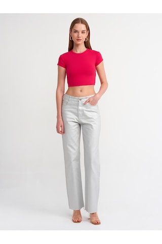 Dilvin Vücuda Oturan Crop Top Fuşya