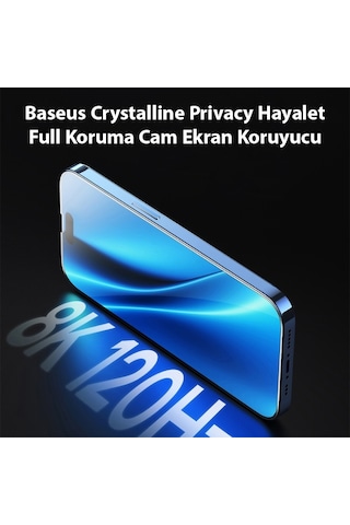 Baseus Crystalline Apple iPhone 15 Pro Max Uyumlu Privacy Cam Ekran Koruyucu
