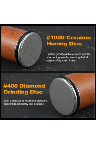 Wezone Ahşap-metal Bileşik Bıçak Taslağı - 15 Ve 20 Açı Seçeneği, 2 Adet Zımpara Bloku 400, 1000 İle Mutfak Bıçaklarını Keskinleştirme Seti Kahverengi